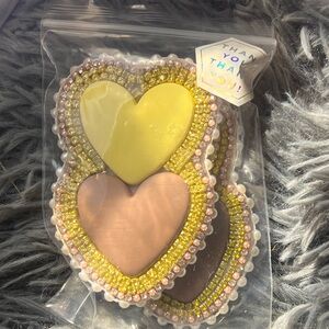 Beaded Heart Coasters - Yellow and Pink
